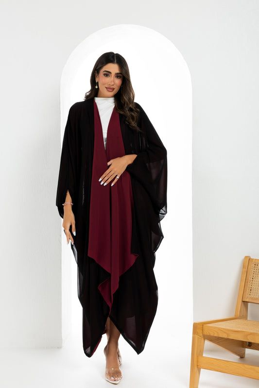 Maroon Double-Sided Chiffon Abaya