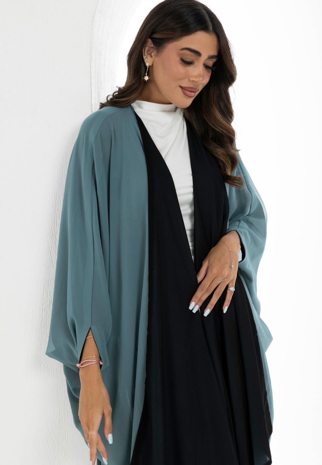 Teal Double-Sided Chiffon Abaya