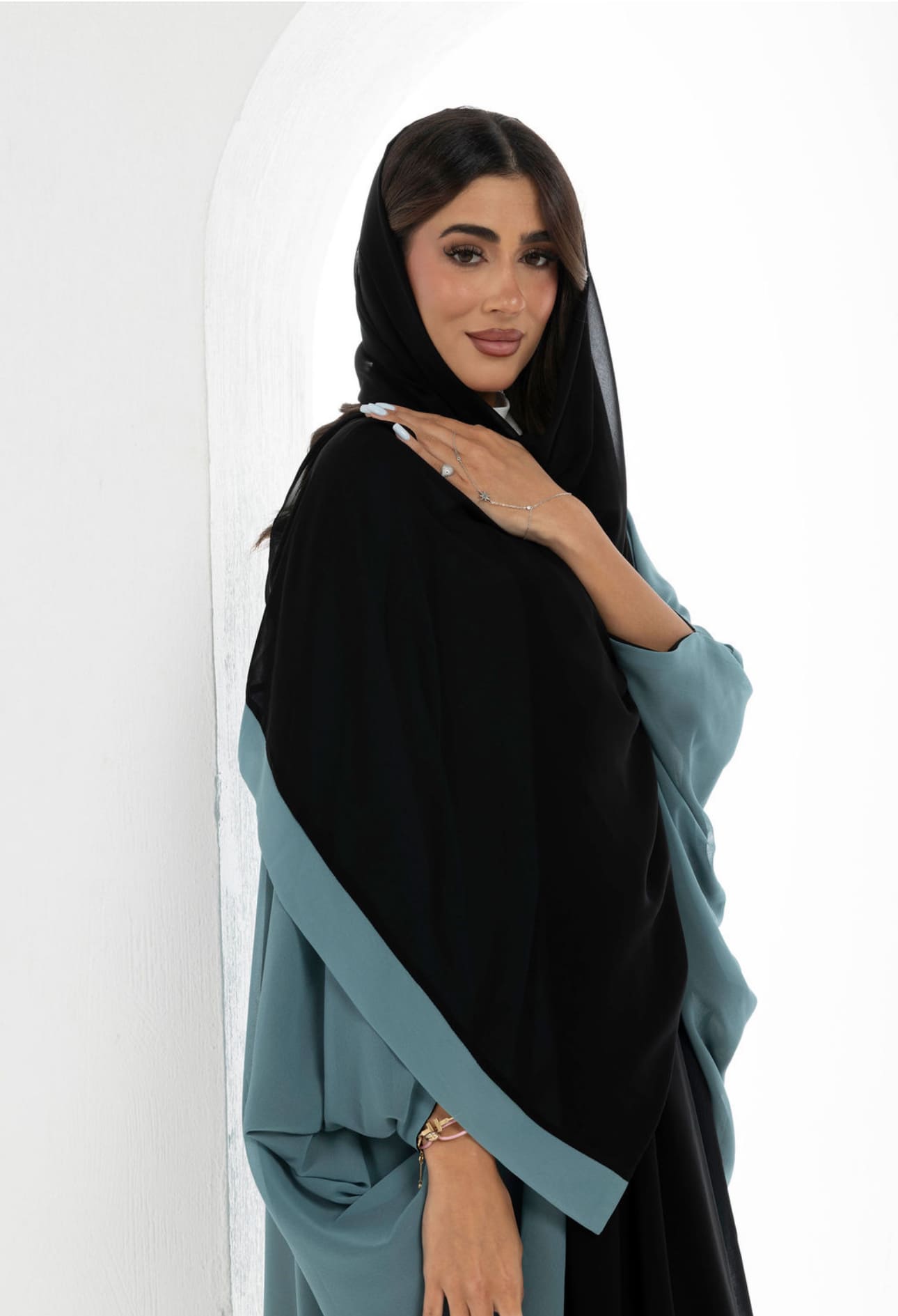 Teal Double-Sided Chiffon Abaya